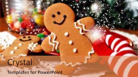  Presentation with gingerbread man - PPT layouts with whimsical - christmas magic holiday still life background and a coral colored foreground
