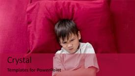  Presentation with naughty boy - Beautiful presentation theme featuring whimsical - naughty boy in white t-shirt backdrop and a crimson colored foreground