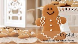  Presentation with gingerbread man - Presentation consisting of whimsical - smiling gingerbread man standing next background and a coral colored foreground