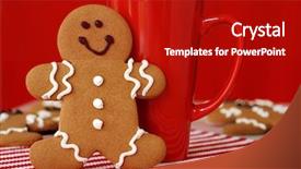  Presentation with gingerbread man - Colorful presentation theme enhanced with whimsical - smiling gingerbread man with red backdrop and a crimson colored foreground