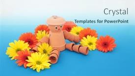  Presentation with pottery - Slide deck featuring whimsical-flowerpot-man-garden-ornament background and a sky blue colored foreground
