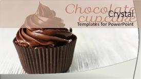  Presentation with cupcake - Theme with chocolate cupcake on light wooden background background and a coral colored foreground