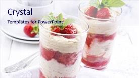  Presentation with strawberry - Colorful PPT theme enhanced with strawberries whipped cream - strawberry dessert backdrop and a sky blue colored foreground