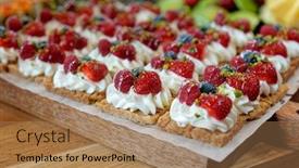  Presentation with catering - PPT layouts with whipped cream with berries on catering table close-up background and a coral colored foreground