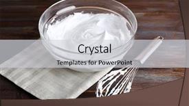  Presentation with egg - Cool new slide deck with whipped egg whites for cream on wooden background backdrop and a light gray colored foreground