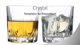  Presentation with whiskey - PPT theme having whiskey and ice in glass on white background background and a white colored foreground