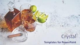  Presentation with whiskey - Beautiful PPT theme featuring whiskey-sour-drink-with-lime backdrop and a sky blue colored foreground