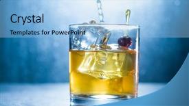  Presentation with liqueur - Slide set having whisky liqueur glass with ice cubes background and a light blue colored foreground
