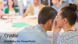  Presentation with secret - Audience pleasing PPT theme consisting of whisper - casual businesswoman whispering secret backdrop and a light blue colored foreground