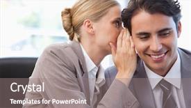  Presentation with farewell party for colleague - Audience pleasing PPT theme consisting of whisper - young businesswoman whispering something backdrop and a  colored foreground