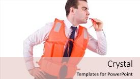  Presentation with life - Slide deck with whistleblower - man in life jacket isolated background and a  colored foreground