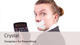  Presentation with fraud - Colorful PPT theme enhanced with whistleblower - woman with calculator in fraud backdrop and a lemonade colored foreground