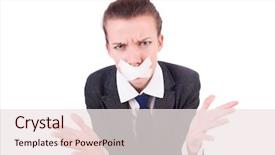  Presentation with censorship - PPT theme with whistleblower - young woman in censorship concept background and a  colored foreground