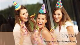  Presentation with friends eating and drinking wine - Presentation enhanced with whistles and drinks celebrating birthday background and a coral colored foreground