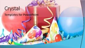  Presentation with party - Audience pleasing presentation theme consisting of gold birthday - gift party hats horns backdrop and a coral colored foreground