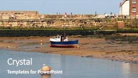  Presentation with sea fishing - Cool new presentation theme with whitby harbor view showing beached fishing boat tourists walk along sea wall in background backdrop and a gray colored foreground