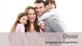  Presentation with portrait happy family smiling - Amazing PPT layouts having white - happy family backdrop and a soft green colored foreground