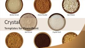  Presentation with natural products - PPT theme consisting of white - herbal scrub cocoa powder background and a soft green colored foreground