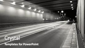  Presentation with policia lights of police car - Beautiful PPT theme featuring white abstract - tunnel road area at night backdrop and a gray colored foreground