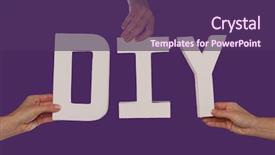  Presentation with diy - PPT theme enhanced with white alphabet lettering spelling diy held up over a purple studio background by outstreched female hands background and a violet colored foreground