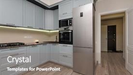  Presentation with kitchen design - Beautiful PPT layouts featuring white and black kitchen electric backdrop and a gray colored foreground