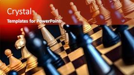  Presentation with chess board - Presentation design consisting of white-and-black-pieces background and a crimson colored foreground