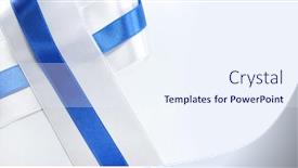  Presentation with blue ribbon - Amazing PPT theme having white-and-blue-ribbon backdrop and a sky blue colored foreground