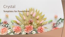  Presentation with leaves flat lay - Slide deck with white-and-coral-flowers-dried background and a soft green colored foreground