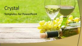  Presentation with table grape - Cool new PPT theme with white and red wine glasses backdrop and a yellow colored foreground