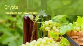  Presentation with table grape - Presentation theme having white-and-rose-wine-bottle background and a tawny brown colored foreground
