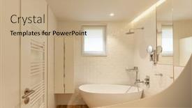  Presentation with tub - Slide set consisting of white-and-wood-modern-bathroom background and a coral colored foreground