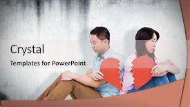  Presentation with broken heart - Colorful theme enhanced with white animations - sad couple holding broken heart backdrop and a light gray colored foreground