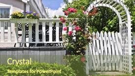  Presentation with red roses rose garden - Presentation theme enhanced with white arbor with red blooming background and a tawny brown colored foreground