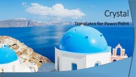  Presentation with greece blue - Presentation theme with white architecture and blue ocean santorini island greece view of caldera with domes background and a light blue colored foreground
