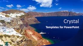  Presentation with santorini - Slide deck consisting of white-architecture-of-oia-town background and a navy blue colored foreground