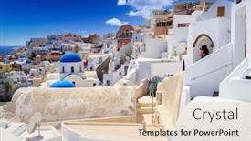  Presentation with santorini - Beautiful presentation theme featuring white-architecture-of-oia-town backdrop and a lemonade colored foreground