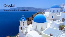  Presentation with santorini - Beautiful theme featuring white architecture of oia village on santorini island greece backdrop and a light blue colored foreground