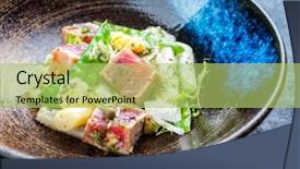  Presentation with fish tuna - Audience pleasing slide set consisting of white asparagus sugar snap backdrop and a yellow colored foreground