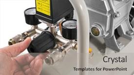  Presentation with control - Audience pleasing slide deck consisting of valves - air compressor on white background backdrop and a light gray colored foreground