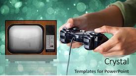  Presentation with video game - PPT layouts with white background against blue background and a mint green colored foreground