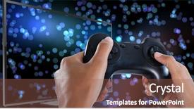  Presentation with video game - Colorful slide deck enhanced with white background against blue backdrop and a tawny brown colored foreground