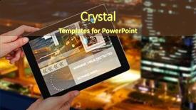  Presentation with hands holding black tablet - Theme featuring white background against illuminated road background and a tawny brown colored foreground