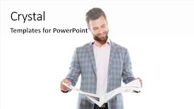  Presentation with happy image - Presentation theme featuring white background and reading gazette background and a white colored foreground