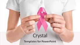  Presentation with pink ribbon breast awareness - Amazing slide set having white background breast cancer backdrop and a soft green colored foreground