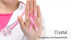  Presentation with pink ribbon breast awareness - Colorful presentation enhanced with white background breast cancer backdrop and a light gray colored foreground