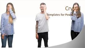  Presentation with team people hugging - Slide deck with white background covering one eye background and a  colored foreground