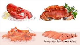  Presentation with gold food white - Cool new PPT theme with white background crab shrimps lobster backdrop and a coral colored foreground