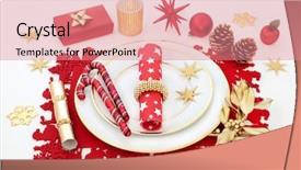  Presentation with candle christmas - PPT theme having dinner table setting with porcelain background and a coral colored foreground