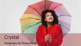  Presentation with african colors - Beautiful slide set featuring white background holding colorful umbrella backdrop and a crimson colored foreground