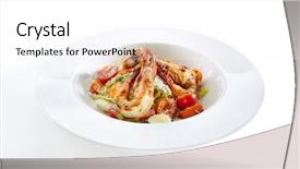  Presentation with olive oil - Colorful slide deck enhanced with white background king prawns salat backdrop and a white colored foreground